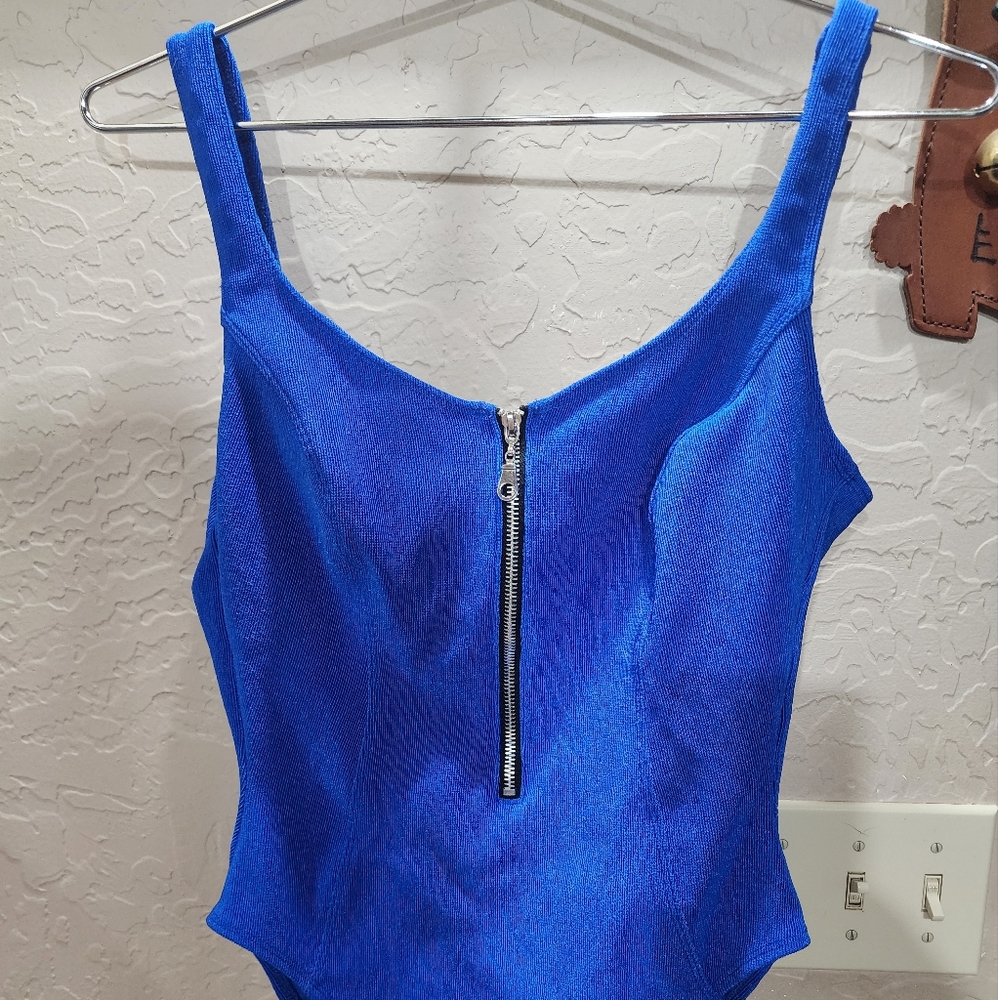 Vintage Corak Key One-Piece Swimsuit Blue Zipper